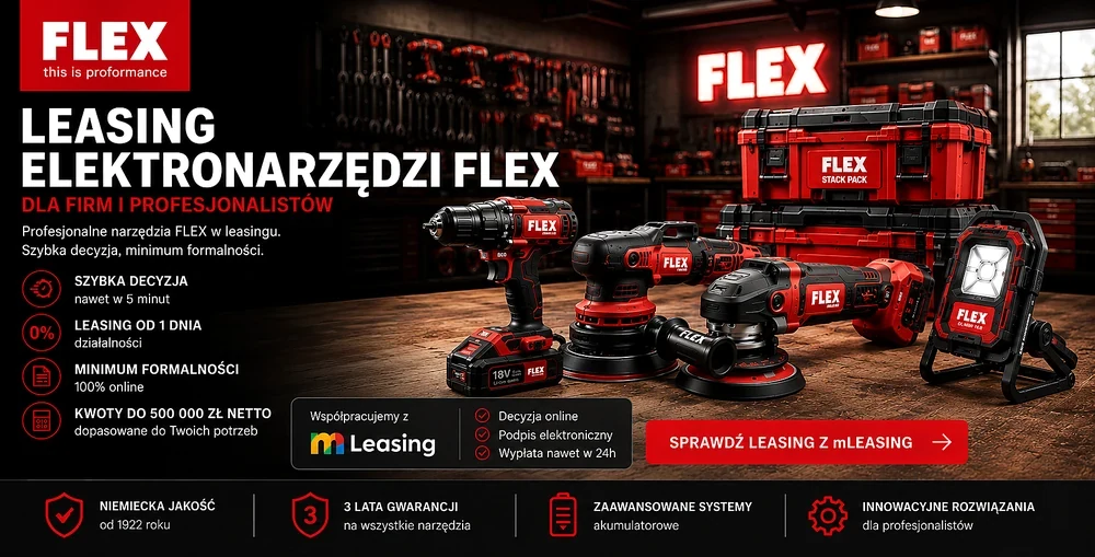 Elektronarzędzia FLEX w leasingu z LeaseLink Leasing elektronarzędzi FLEX z LeaseLink dla firm budowlanych i wykończeniowych
